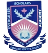 Evergreen Academy Scholars logo featuring a shield with laurel wreath, cross symbol, open book, and motto Knowledge Honesty Integrity
